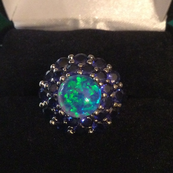 Atlanta Estate Sale Jewelry - Exquisite Unique Genuine Sapphire & Blue Opal Ring
